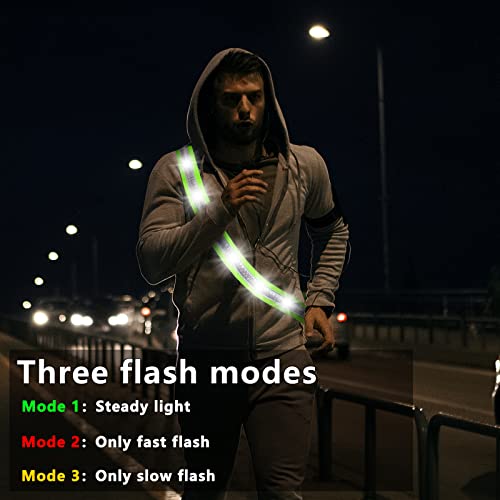 OLIKER LED Night Running Gear High Visibility LED Flashing Sash Outdoor Running Cycling Hiking Jogging Rechargeable Illuminating Gear for Men and Women Night Safety Walking Gear
