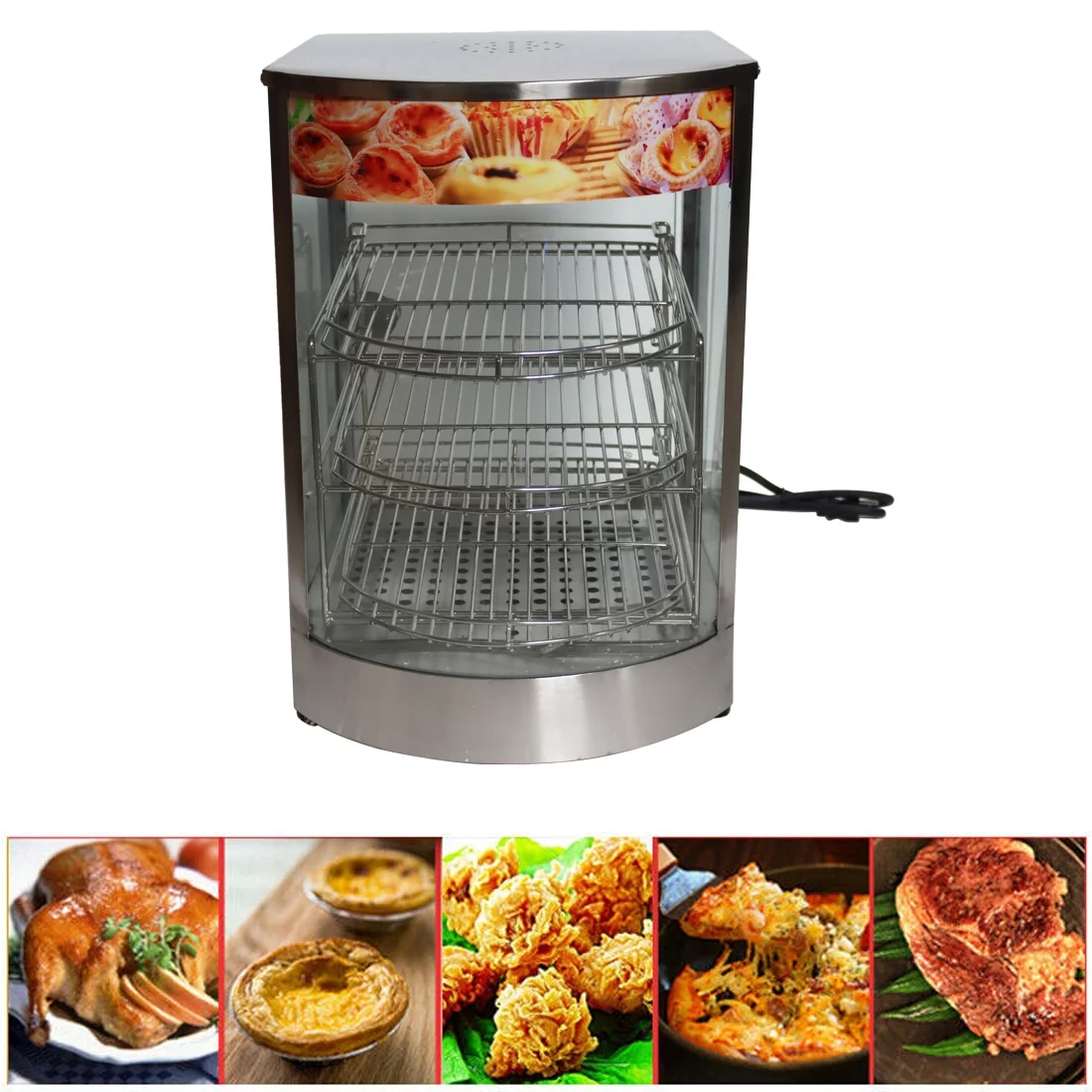 INTBUYING 3 Layers Electric Food Warmer Display Case Egg Tart Pizza Warmer 850W