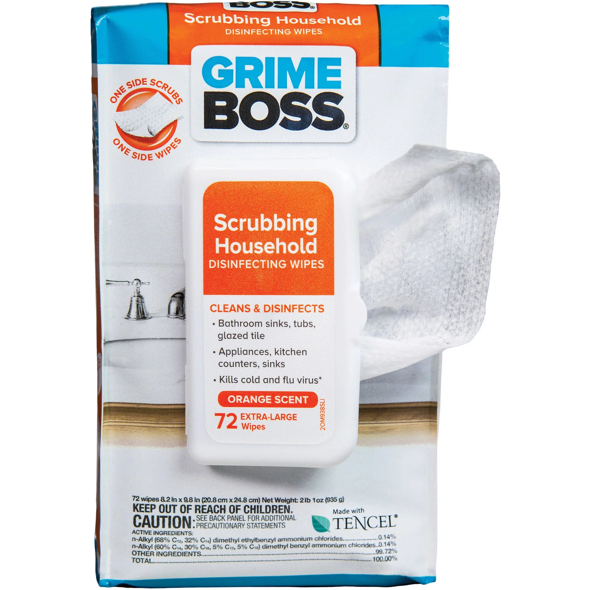 Grime Boss Fiber Blend Scrubbing Household Disinfecting Wipes 8 in. W X 9.5 in. L 72 pk