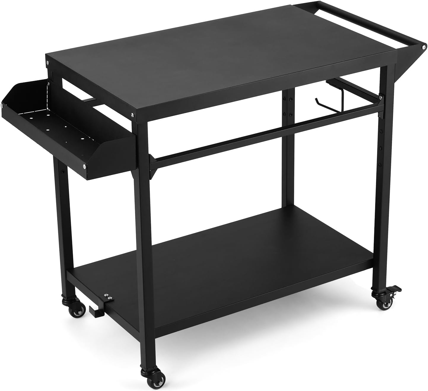 Outdoor Grill Cart, Pizza Oven Stand Table with Lockable Wheels for Outside Patio, Heavy Duty Movable Outdoor Cooking Prep Table BBQ Smoker Cart for Backyard, Camping and Parties, Black