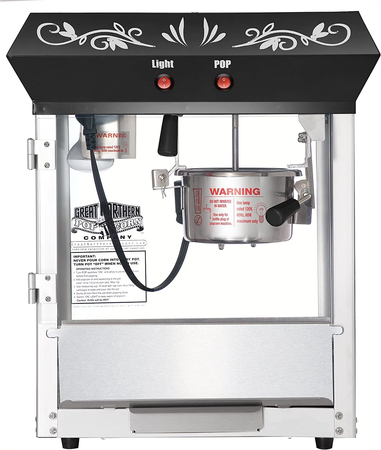 Great Northern Popcorn 83-DT5641 6111 Black Foundation Top Popcorn Popper Machine - 4 oz