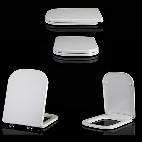 Soft Close Toilet Seat, Toilet seat, Square Toilet Seat, Mute Toilet Seat Cover & Quick-Release Easy Top Fix Rectangular Shape Toilet Lid with Adjustable Hinges