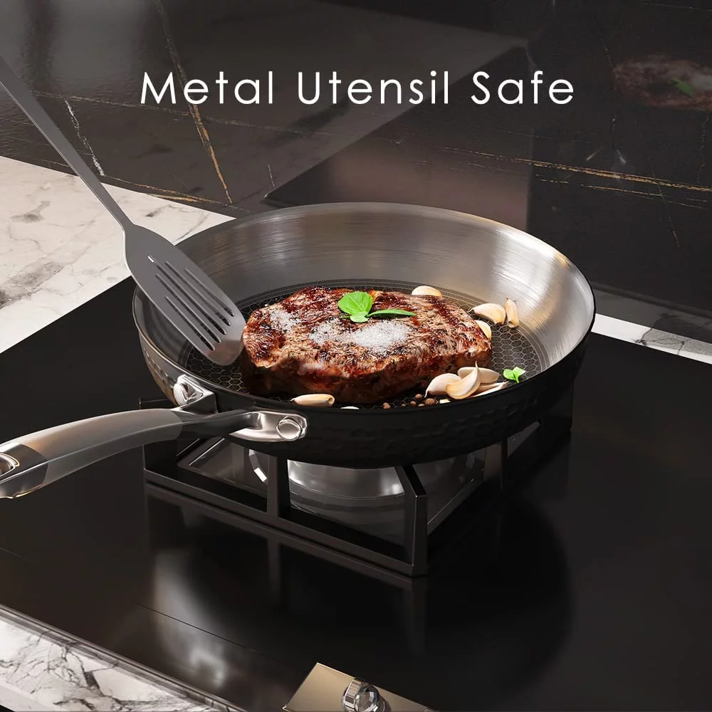 Homaz life Pots and Pans Set  Tri-Ply Stainless Steel Hammered Kitchen Cookware  Induction Compatible  Dishwasher and Oven Safe  Non-Toxic  Professional Grade Cooking Sets  7-Piece  Silve