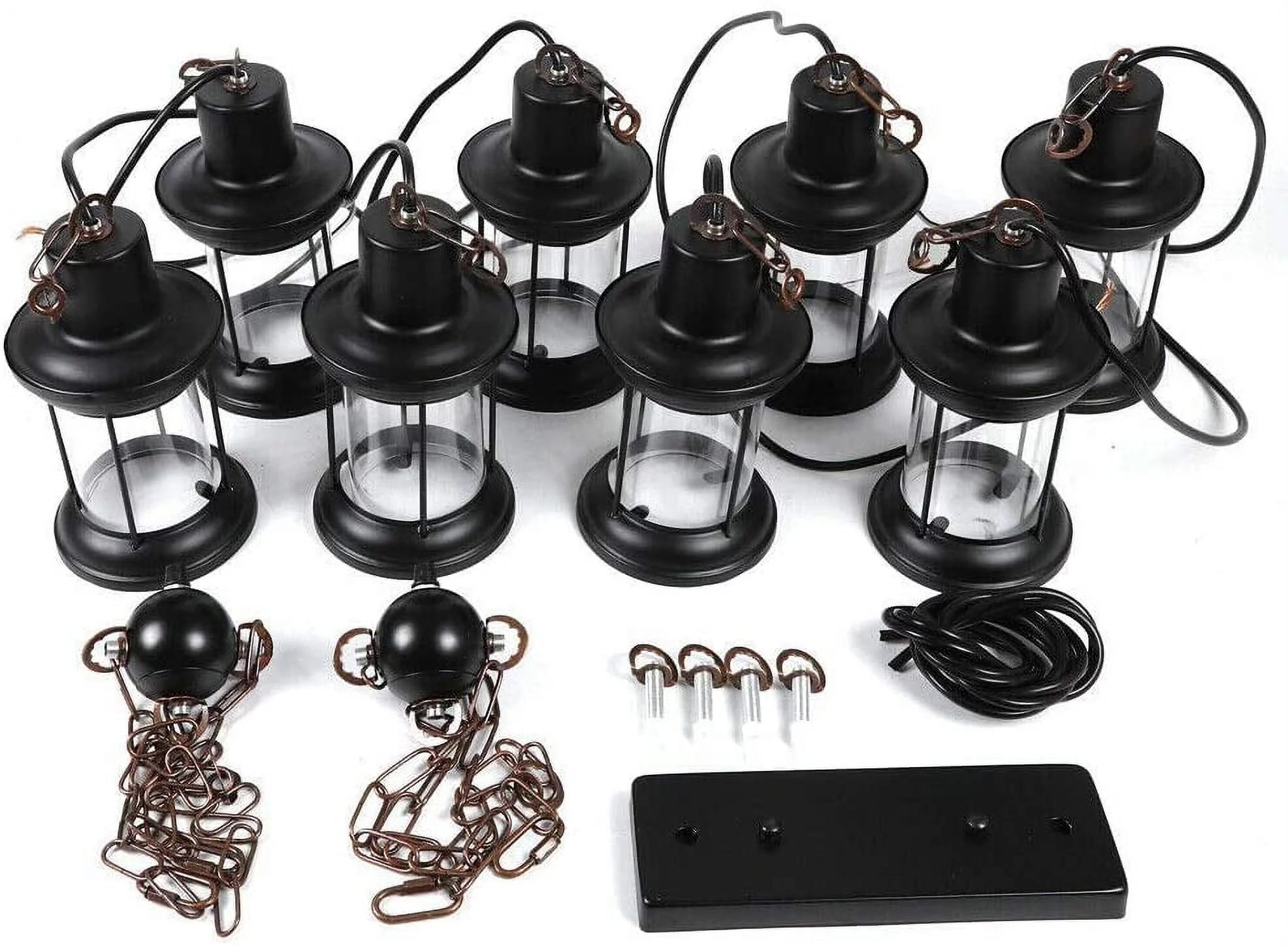 OUKANING 8-Light Farmhouse Chandelier, Retro Iron Wooden Frame Industrial Pendant Light Rustic Antique Ceiling Lamp Lighting Fixtures