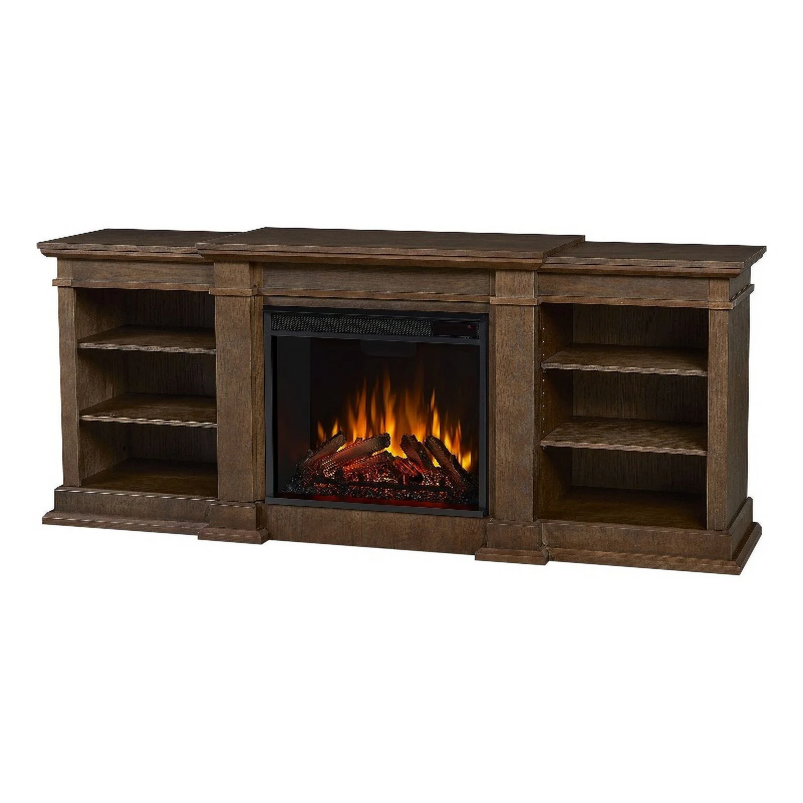 Real Flame Traditional Wood & Steel Electric Fireplace TV Stand in Heritage Oak