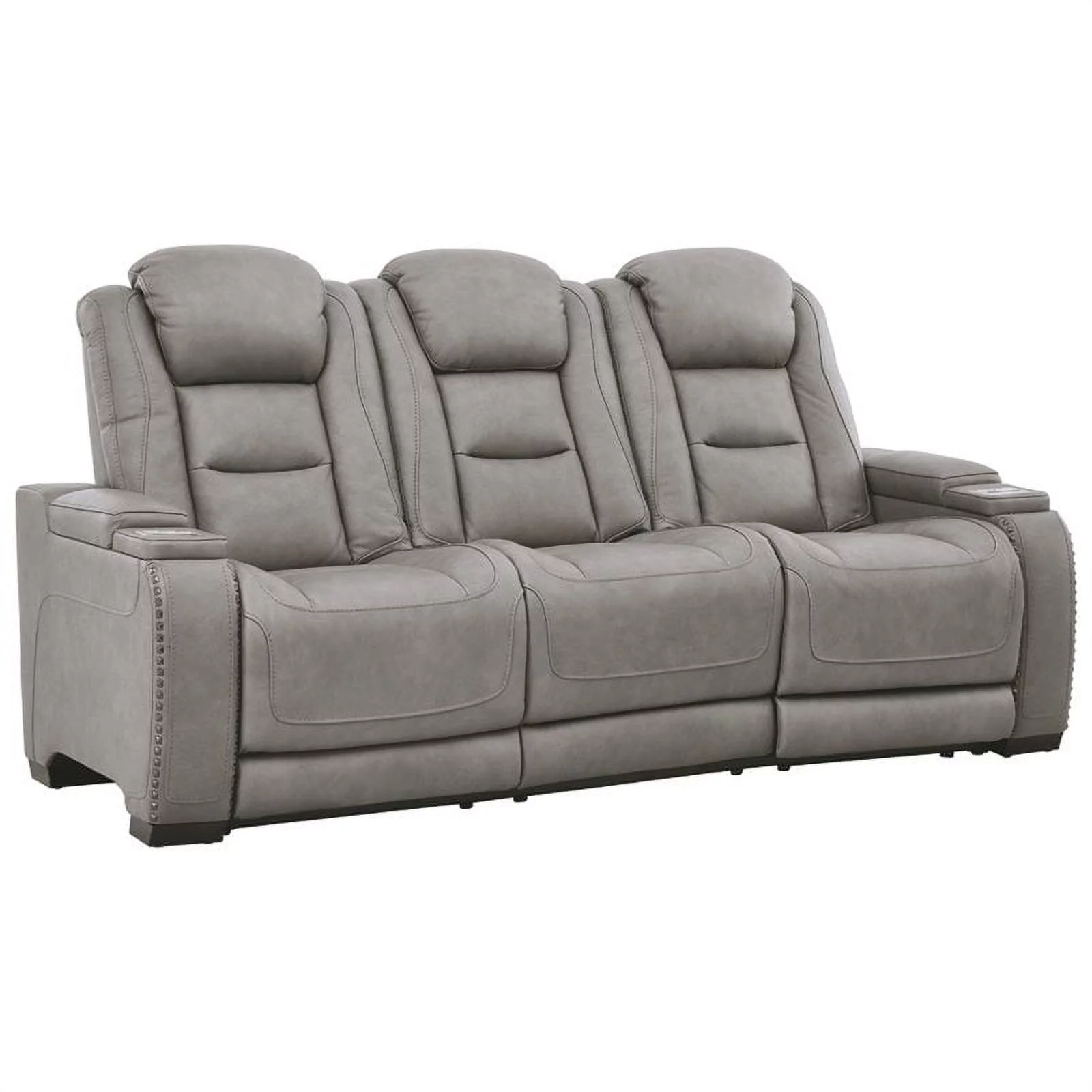 Bowery Hill Contemporary Leather Power Reclining Sofa in Gray