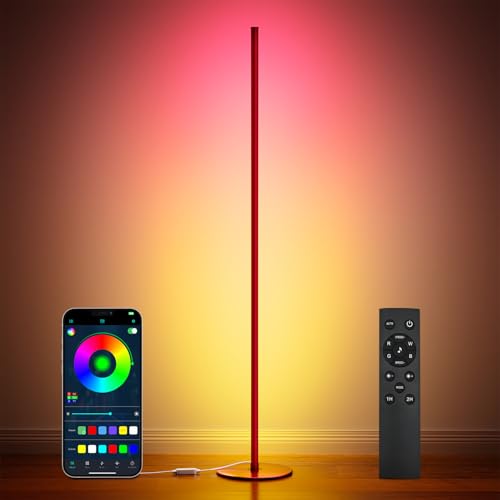 luckystyle Smart RGB+IC Corner Floor Lamp,Bright LED Tall Modern Floor Lamp with APP and Remote,Ambient Lighting Color Changing Standing Lamps with Music Mode and Timing for Living Room,Bedroom,Party