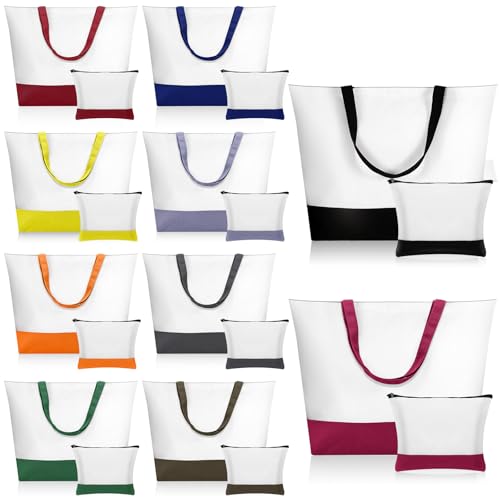 Sanwuta 20 Pcs Large Blank Canvas Tote Bags and Makeup Bags Blank Reusable Grocery Luggage Canvas Tote with Handles(10 Airy Pastel Pack)