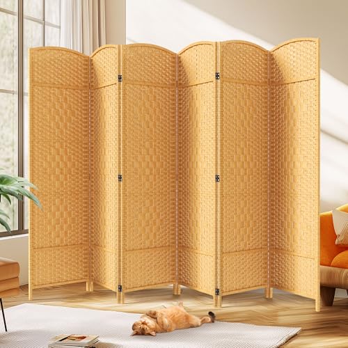 JOSTYLE Folding Privacy Room Divider, 4 Panel Screen Divider 6 ft. Tall Freestanding Extra Wide Rattan Room Partition Wall Separation Dividers, Grey