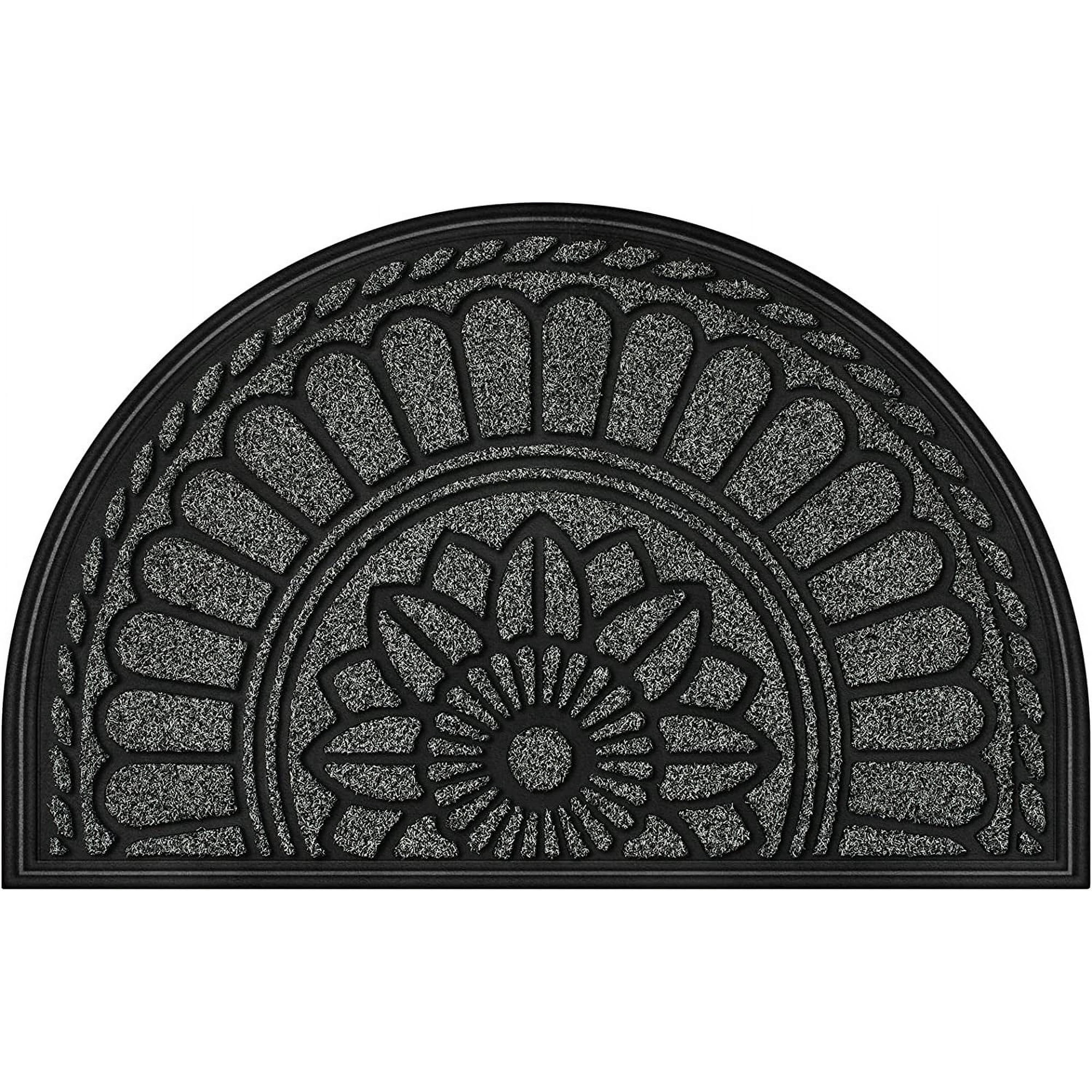 Superior Hub Half Round Door Mat, Non-Slip Welcome Entrance Way Durable Rubber Low-Profile Heavy Duty Doormat, Half Circle Mats for Garage, Patio, High Traffic Areas, 23.5" x 35.5", Gray
