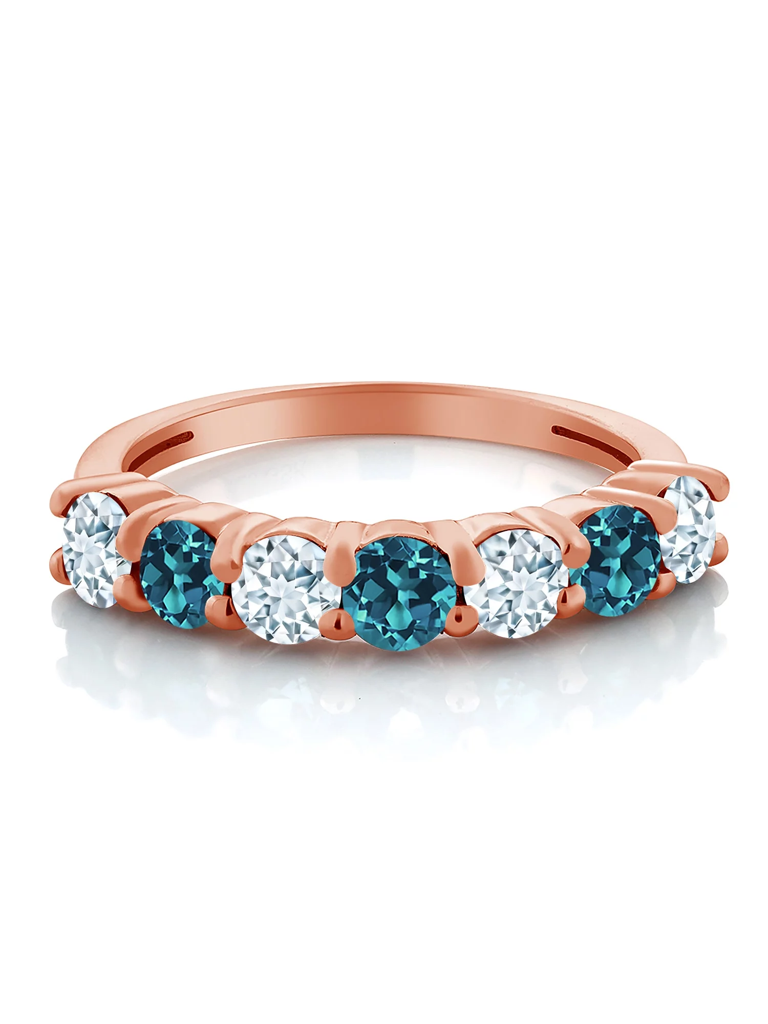 Gem Stone King 18K Rose Gold Plated Silver Sky Blue Aquamarine London Blue Topaz Anniversary Ring For Women (1.34 Cttw, Gemstone Birthstone, Available in Size 5, 6, 7, 8, 9)