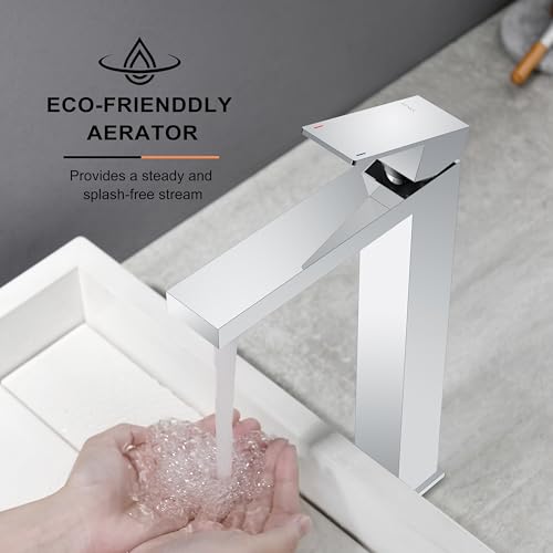 KENES Brushed Nickel Vessel Sink Facuet Single Handle Tall Bathroom Sink Faucet Vanity Bathroom Faucet Basin Mixer Tap with Water Supply Hose and Pop Up Sink Drain, LJ-9031A