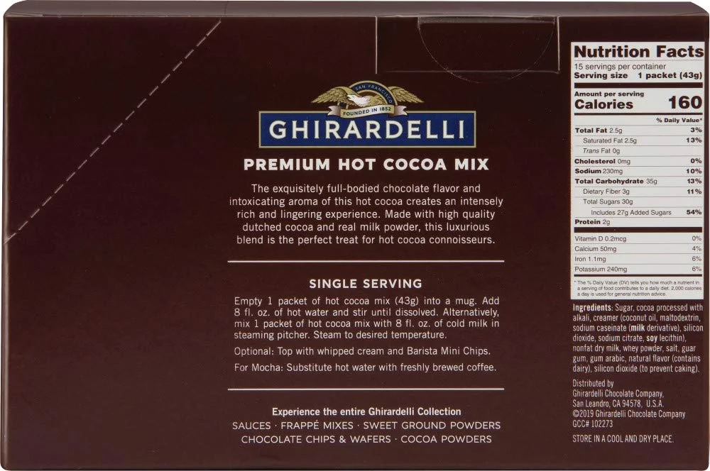 Ghirardelli Premium Hot Cocoa Envelopes, Double Chocolate, 1.5-Ounce (Pack of 15)