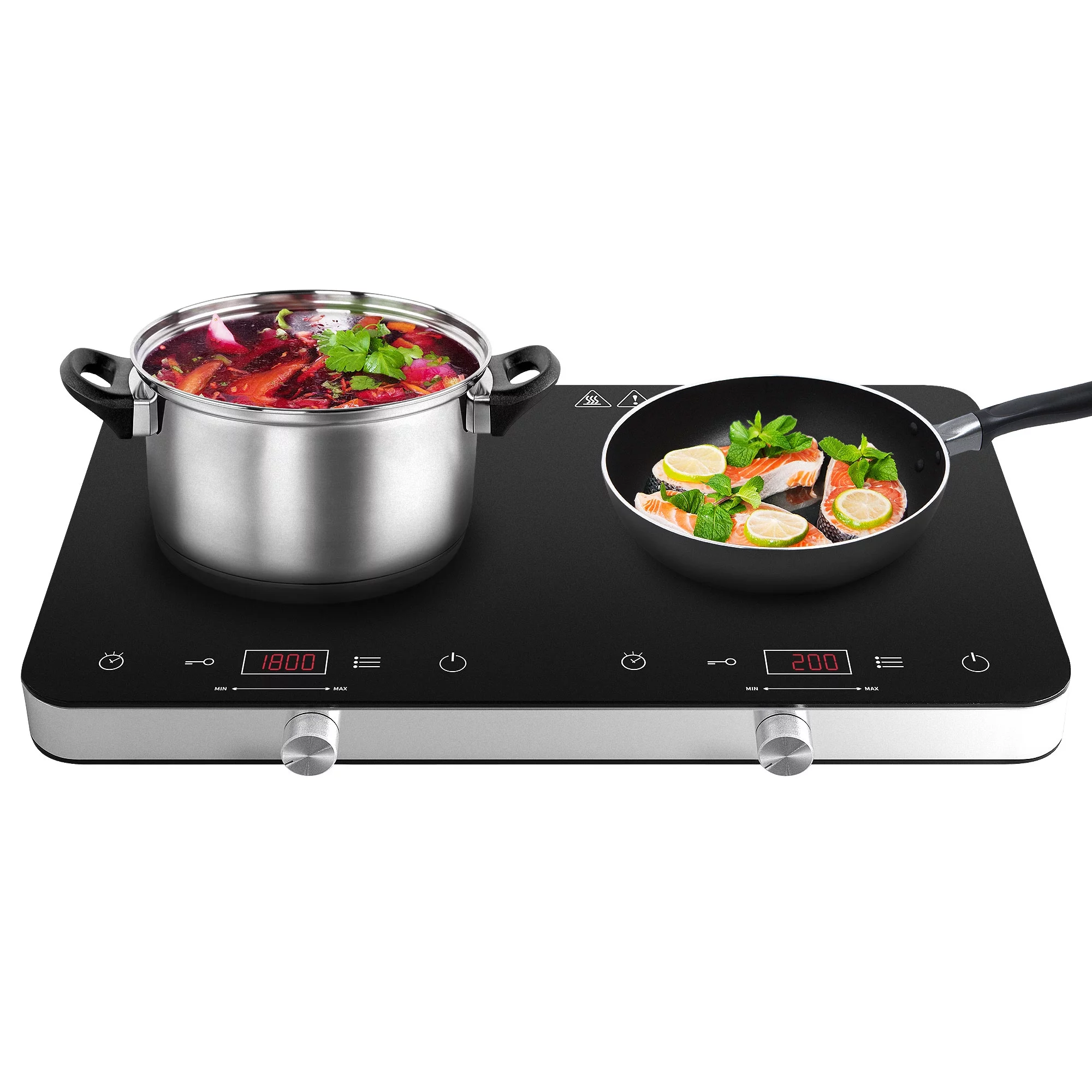 COOKTRON 1800W 120V Double Burner Electric Induction Cooktop w/Knobs
