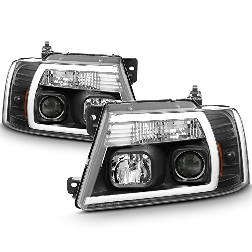 AKKON - Fits 2004-2008 Ford F150 Pickup LED Parking Tube Bar Projector Black Headlights Pair Driver Left+Passenger Right