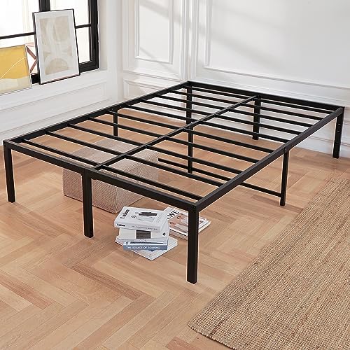 California King Bed Frame 18 Inch Tall Cal King Bed Frame with Storage Heavy Duty Steel Slats Metal Platform Bed Frames No Box Spring Needed Anti Slip Easy Assembly Black