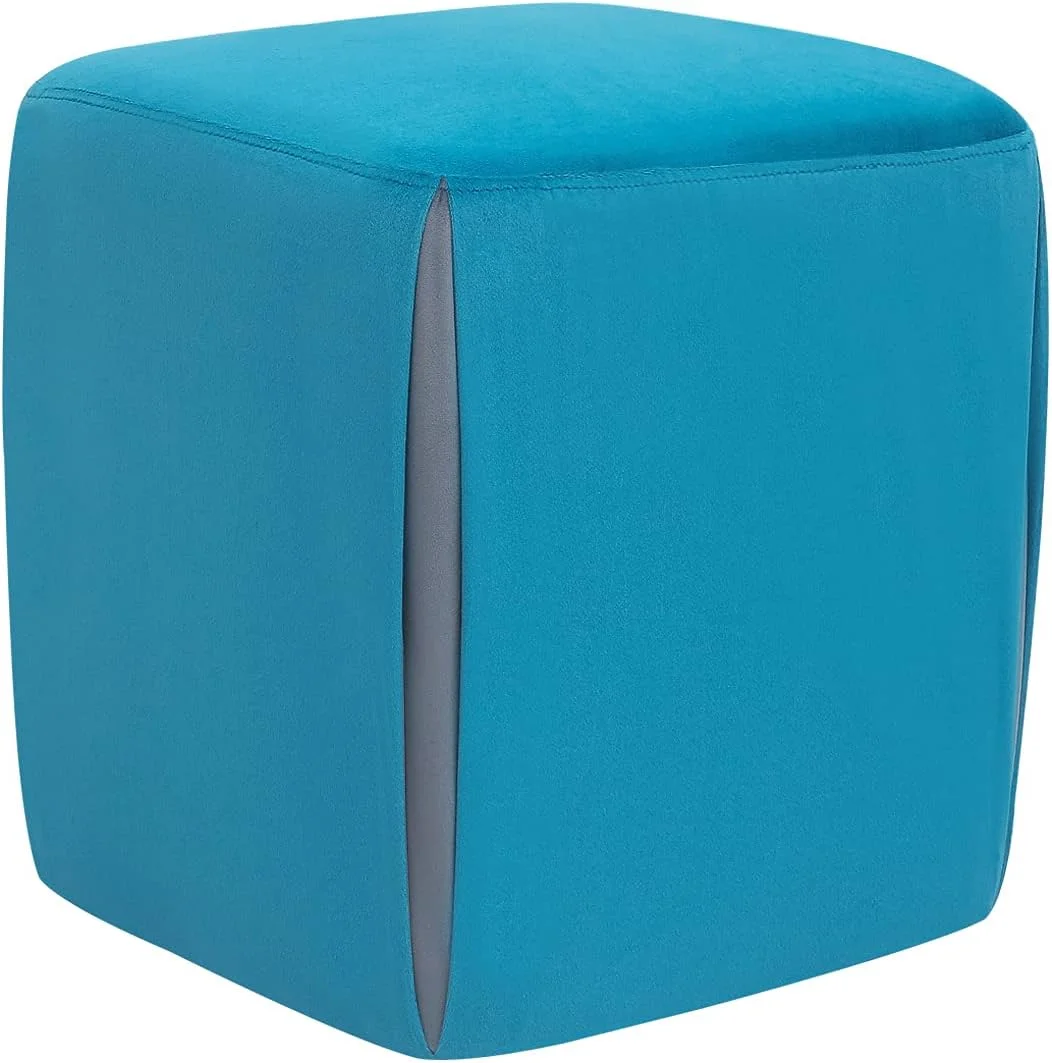 Small Ottoman Footrest Stool Velvet Seating Ottoman Upholstered Modern Vanity Stools For Bedroom Living Room (Blue)