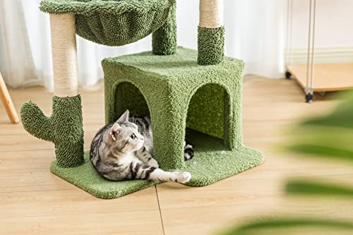 Pesofer Cat Tree, Small Cat Tower with Sisal Scratching Post and Hammock Light Gray