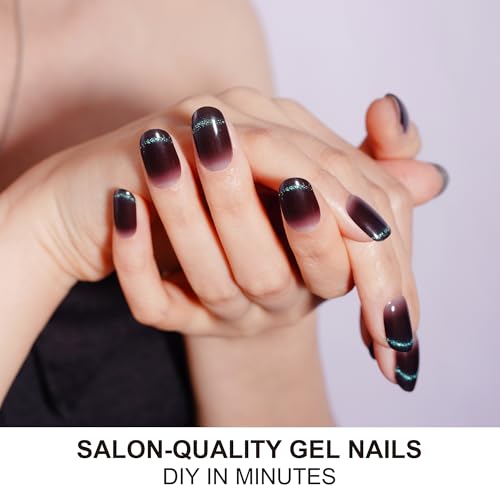 DANNI & TONI Semi Cured Gel Nail Strips Christmas Santa Claus Snowflakes Cat Eye Gel Nail Wraps 28 Stickers | Mistletoe Meow