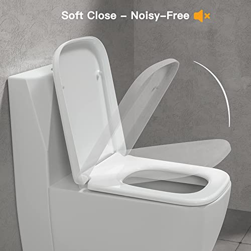 Soft Close Toilet Seat, Toilet seat, Square Toilet Seat, Mute Toilet Seat Cover & Quick-Release Easy Top Fix Rectangular Shape Toilet Lid with Adjustable Hinges
