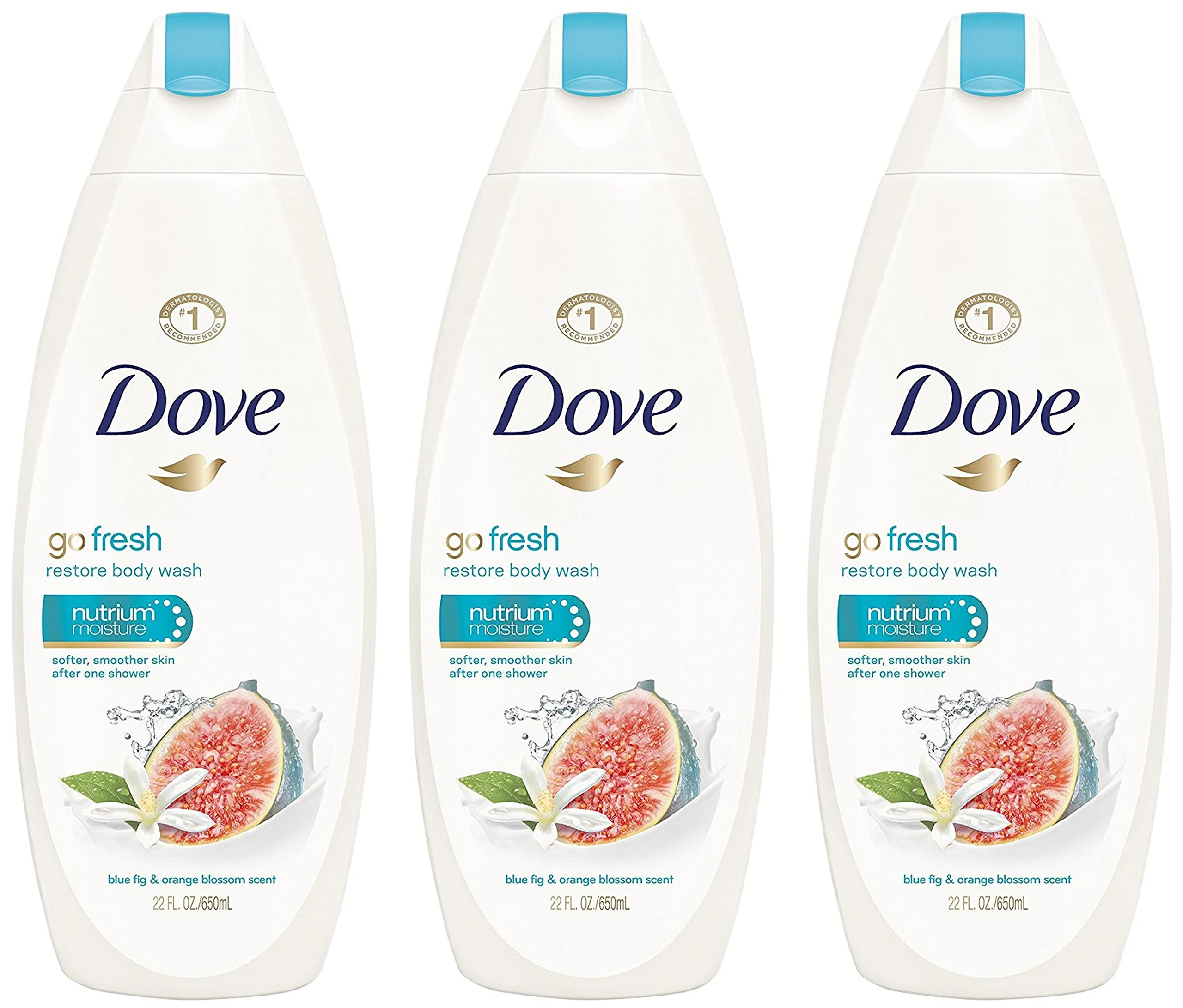 Dove Body Wash - Go Fresh - Restore - With Blue Fig &Amp; Orange Blossom Scent - Net Wt. 22 Fl Oz (650 Ml) Per Bottle - Pack Of 3 Bottles
