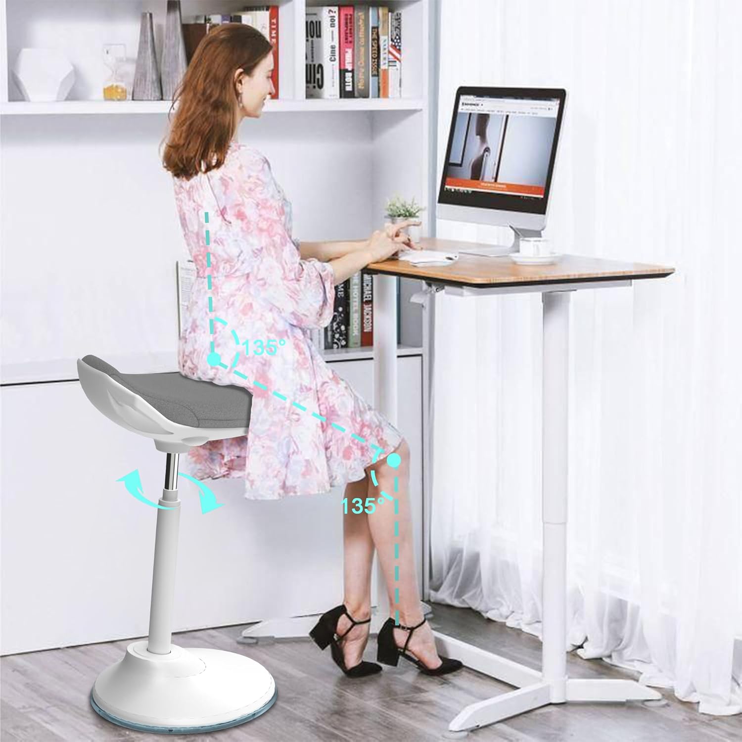Standing Desk Chair, Adjustable Ergonomic Standing Stool, Swivel Sitting Balance Chair, Anti-Slip Bottom Pad