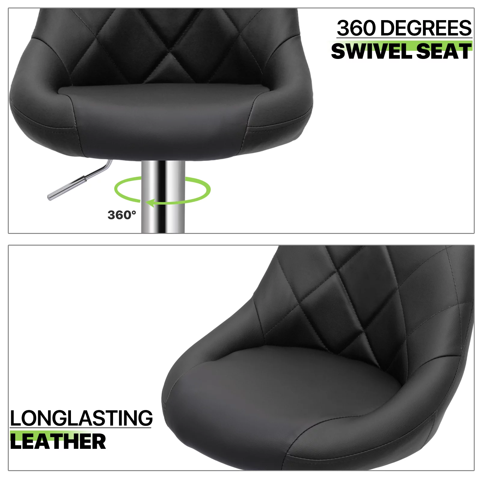 Magshion Set of 2 Faux Leather Adjustable Bar Stools 360 Degree Swivel Barstools with Backrest Footrest Black