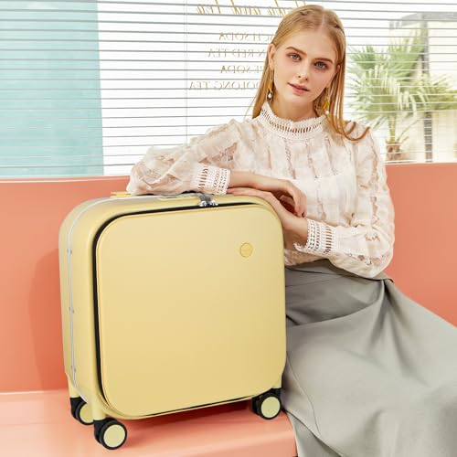 mixi Carry On Luggage, 20'' Suitcase with Front Laptop Pocket, Travel Rolling Luggage Aluminum Frame PC Hardside with Spinner Wheels & TSA Lock and Cover - Smoke White