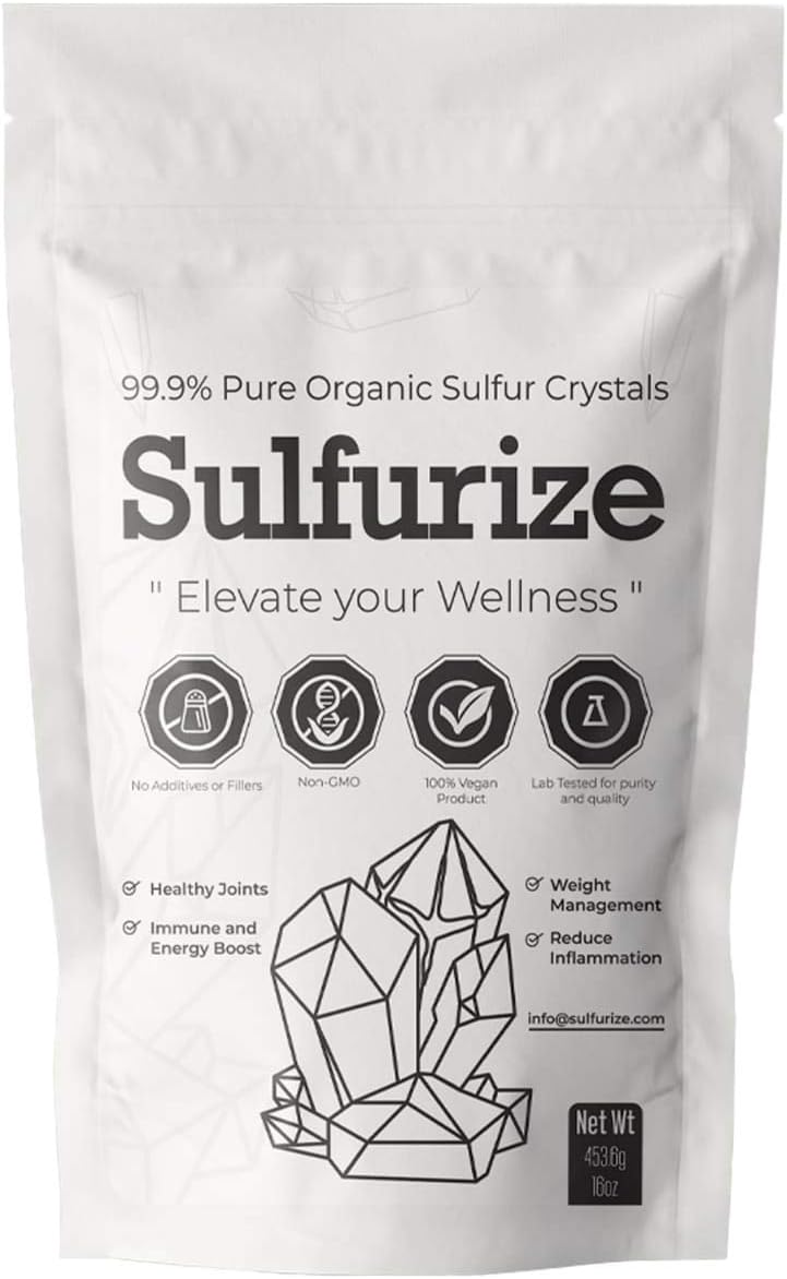 Organic Sulfur Crystals, 99.9% Pure MSM Crystals, Premium MSM Supplement - 1 LBS Pack