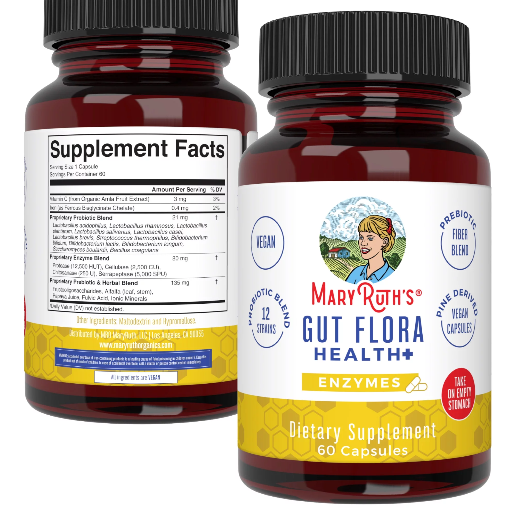 MaryRuth Organics | Gut Flora Health+ Enzymes | Vegan, Non-GMO | 60 Count