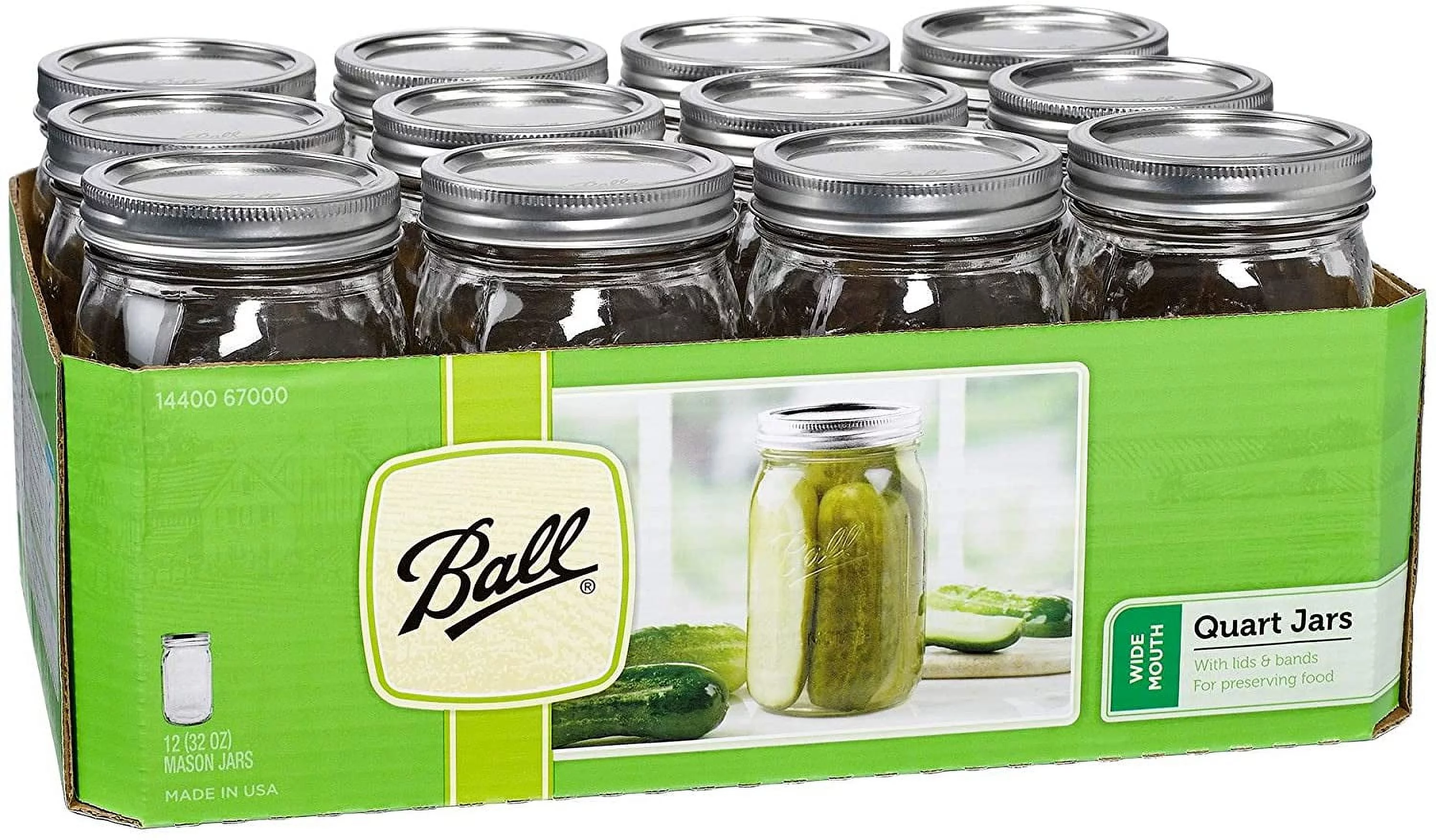 Ball Wide Mouth Quart (32 oz) Jars with Lids and Bands (3 Pack of 12)