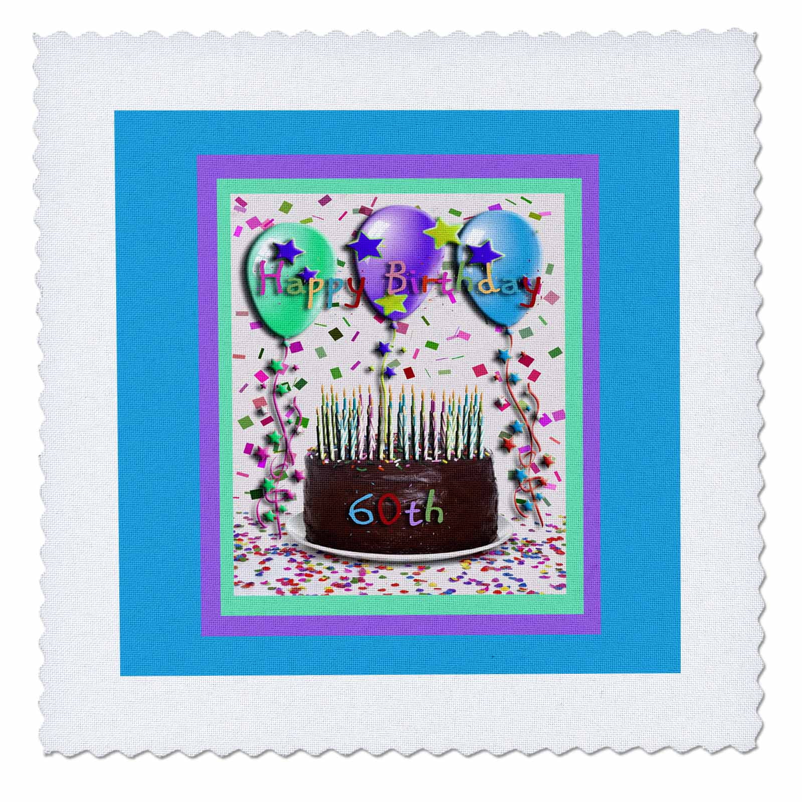 3dRose Happy Birthday 60th Chocolate Cake - Quilt Square, 8 by 8-inch
