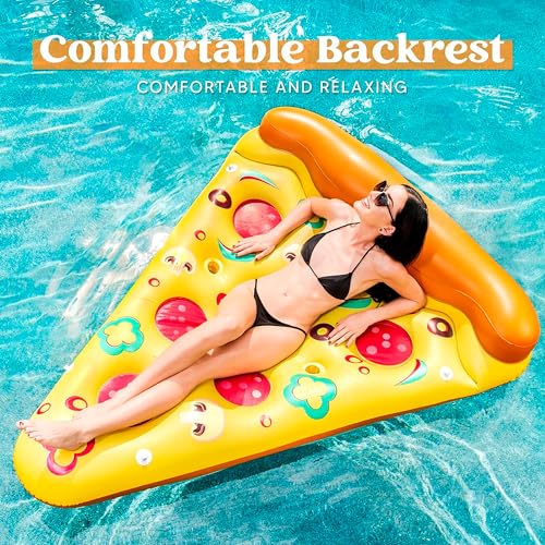 JOYIN Giant Inflatable Pizza Slice Pool Float, Fun Pool Floaties, Swim Party Toy, Summer Pool Raft (1 Pack), Extra Large with Cup Holders