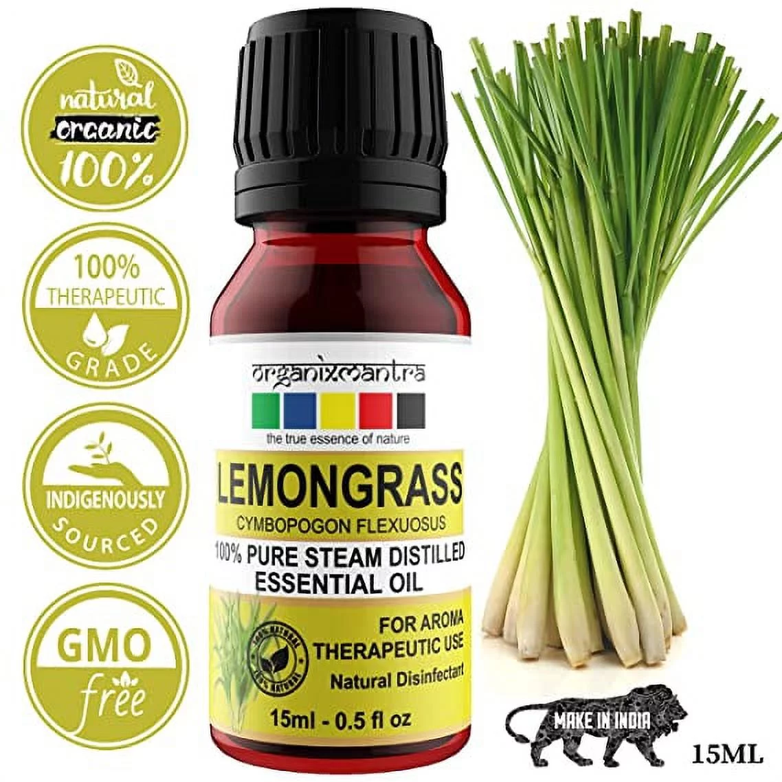 Organix Mantra LemonGrass Essential Oil, 100% Pure Steam Distilled Natural (15ML)