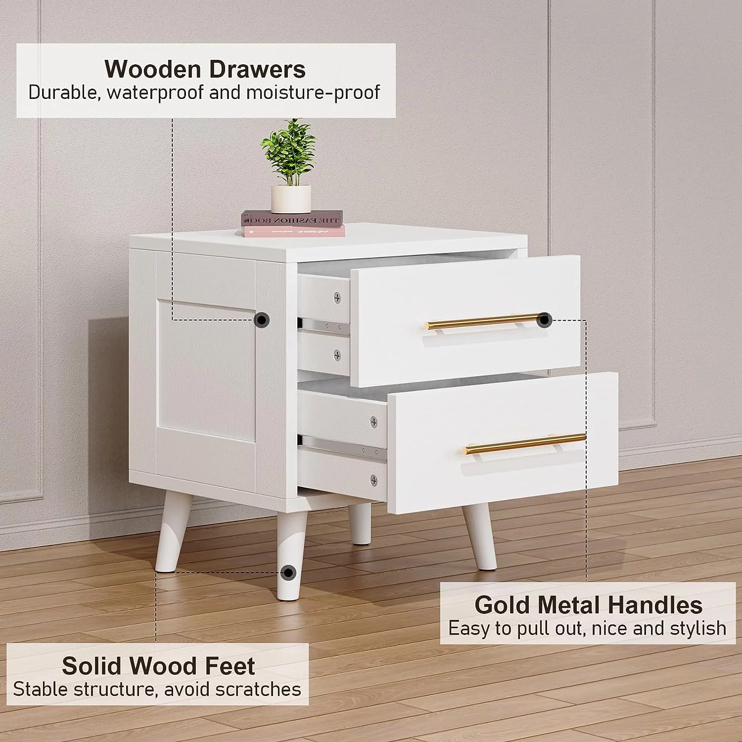 2 Drawer Dresser, Drawers Cabinet with Storage for Bedroom, White
