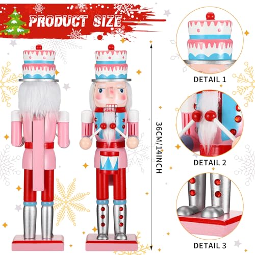 Geetery 3 Pcs Valentine's Day Nutcracker Pink 14 Inch Wooden Nutcracker Figures Creative Soldier Nutcracker Valentine's Day Decor Pink Valentine's Day Table Decoration(Gingerbread Style)