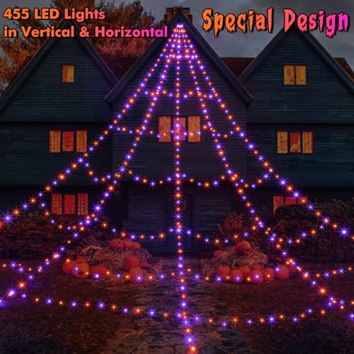 Spider Webs Halloween Decorations Outdoor 455 LED Halloween Spider Web Lights Decoration with 59