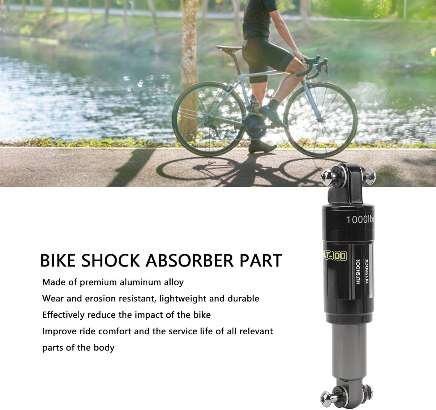 Mountain Bike Rear Shock Absorber, 185mm 1000Lbs Universal Rear Shock Absorbers, 3 Settings Premium Aluminum Alloy Mountain Bike Rear Shock for Electric Bike