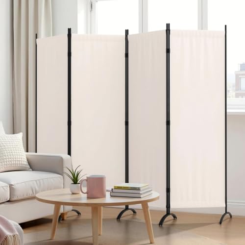 Room Divider 4 Panel Folding Screen Portable Wall with 5 Curved Metal Feet Partition Room Dividers，6FT Wall Divider for Office Divider, Bedroom，Dressing Room,White