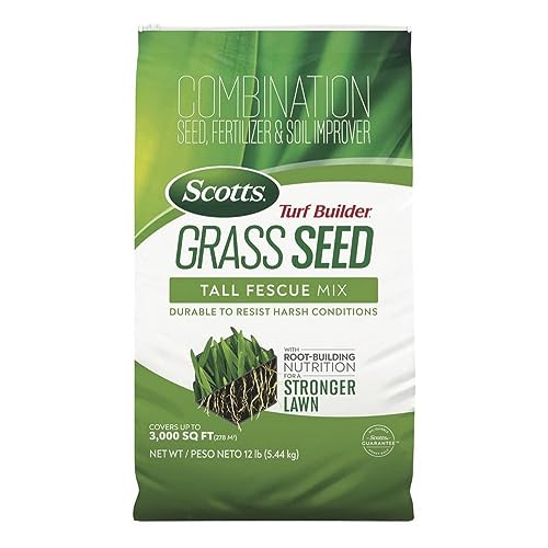 Scotts Turf Builder Grass Seed Tall Fescue Mix with Fertilizer and Soil Improver, Resists Harsh Conditions, 5.6 lbs.