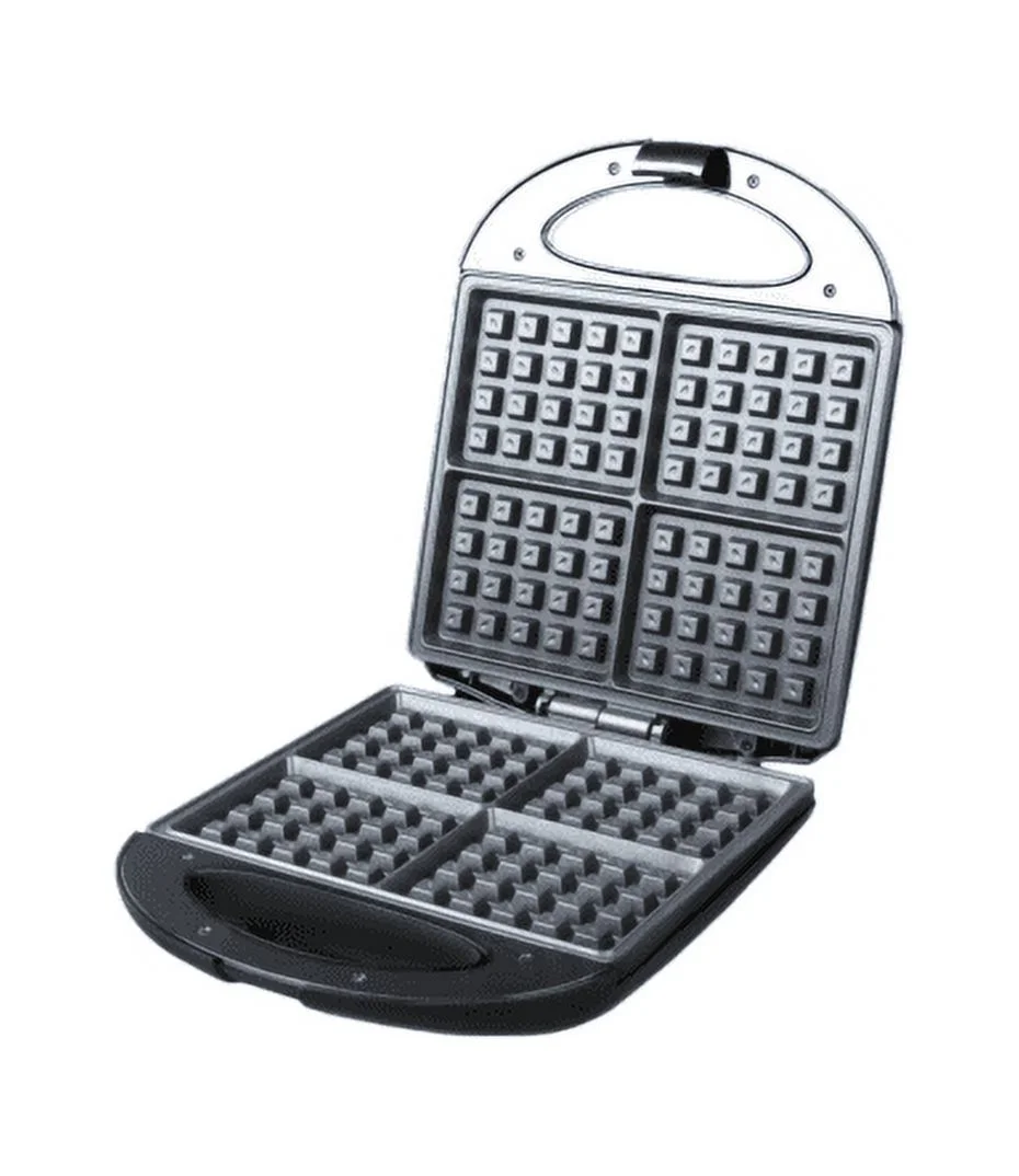 Classic Waffle Iron, 4 Square Belgian Waffle Maker, Non-Stick with Indicator Lights, Compact Design for Easy Storage, Black