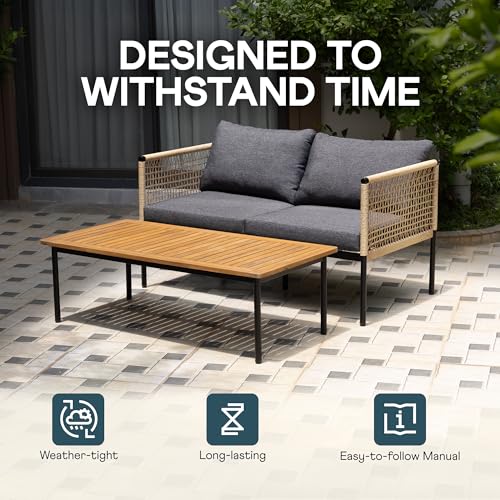 IDZO Heavy Duty 500lbs Weight Capacity Wicker Bistro Table and Chairs Set of 2 with Olefin Fabric Soft Cushions