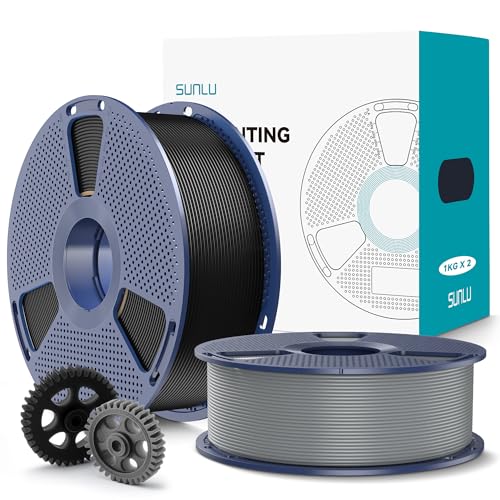SUNLU PLA+2.0 3D Printer Filament Bundle, 4KG Upgrade PLA+ Filament 1.75mm, Tougher and Stronger, Dimensional Accuracy +/-0.02mm, 1KG per Spool, 4 Packs, Black
