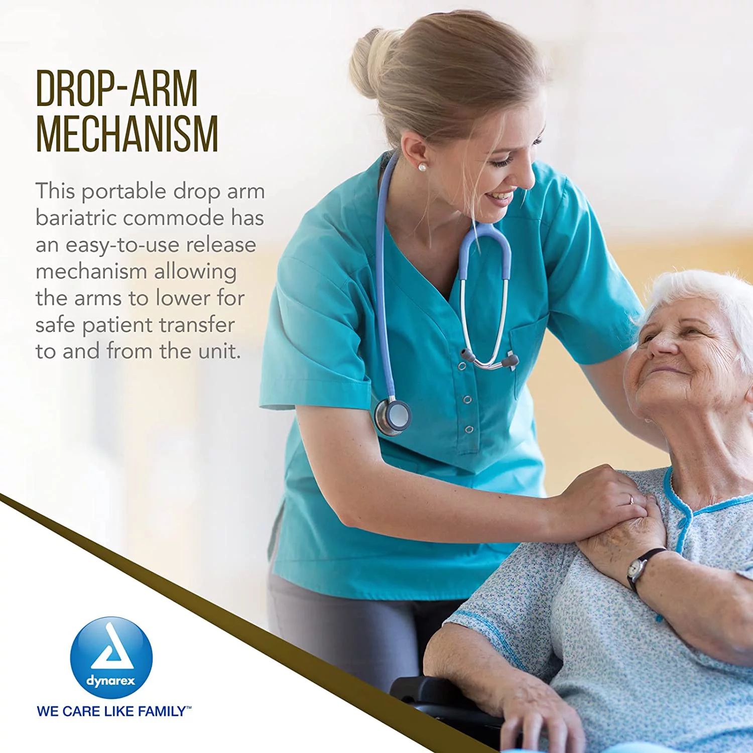 Deluxe Bariatric Drop-Arm Commode 1000lb Capacity by Dynarex