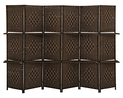 Room Divider 4 Panel Room Screen Divider Wooden Screen Folding Portable Partition Screens Wood with Removable Storage Shelves Color, Brown