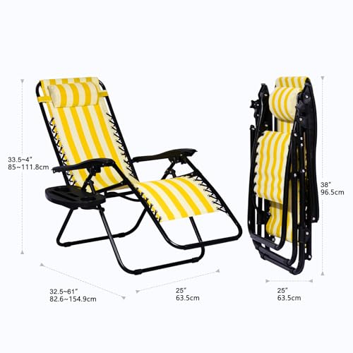 Nazhura Set of 2 Relaxing Recliners Patio Chairs Adjustable Steel Mesh Zero Gravity Lounge Chair Beach Chairs with Pillow and Cup Holder (Dark Green)