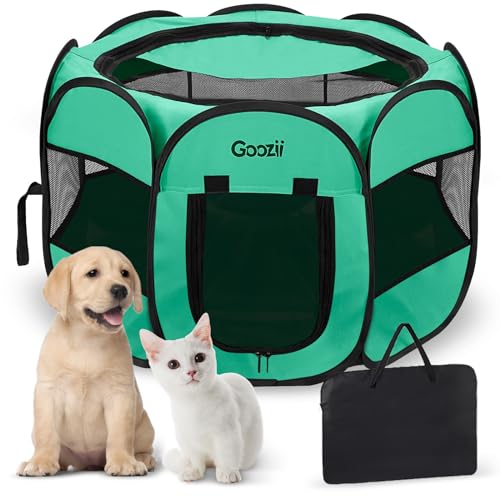 Portable Dog Playpen Crate Cage for Small Dogs Indoor Outdoor, Collapsible Pop Up Pet Cat Kitten Play Pen Tent Enclosed, Foldable Dog Kennel with Bottom Roof Cover for Rv Camping - Green
