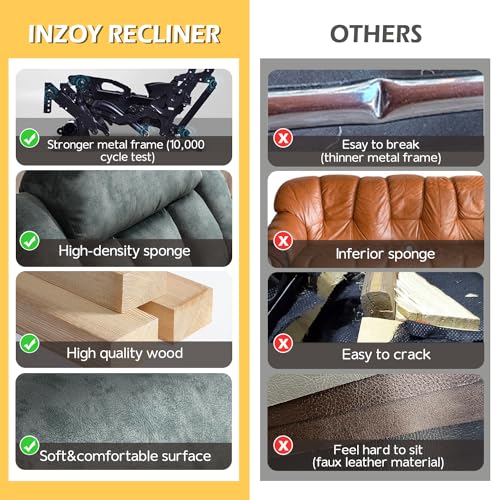 INZOY Massage Swivel Rocker Recliner with Heat and Vibration, Manual Rocking Recliner Chair with Vibrating Massage, Comfy Padded Overstuffed Soft Fabric Heated Recliner, Brown