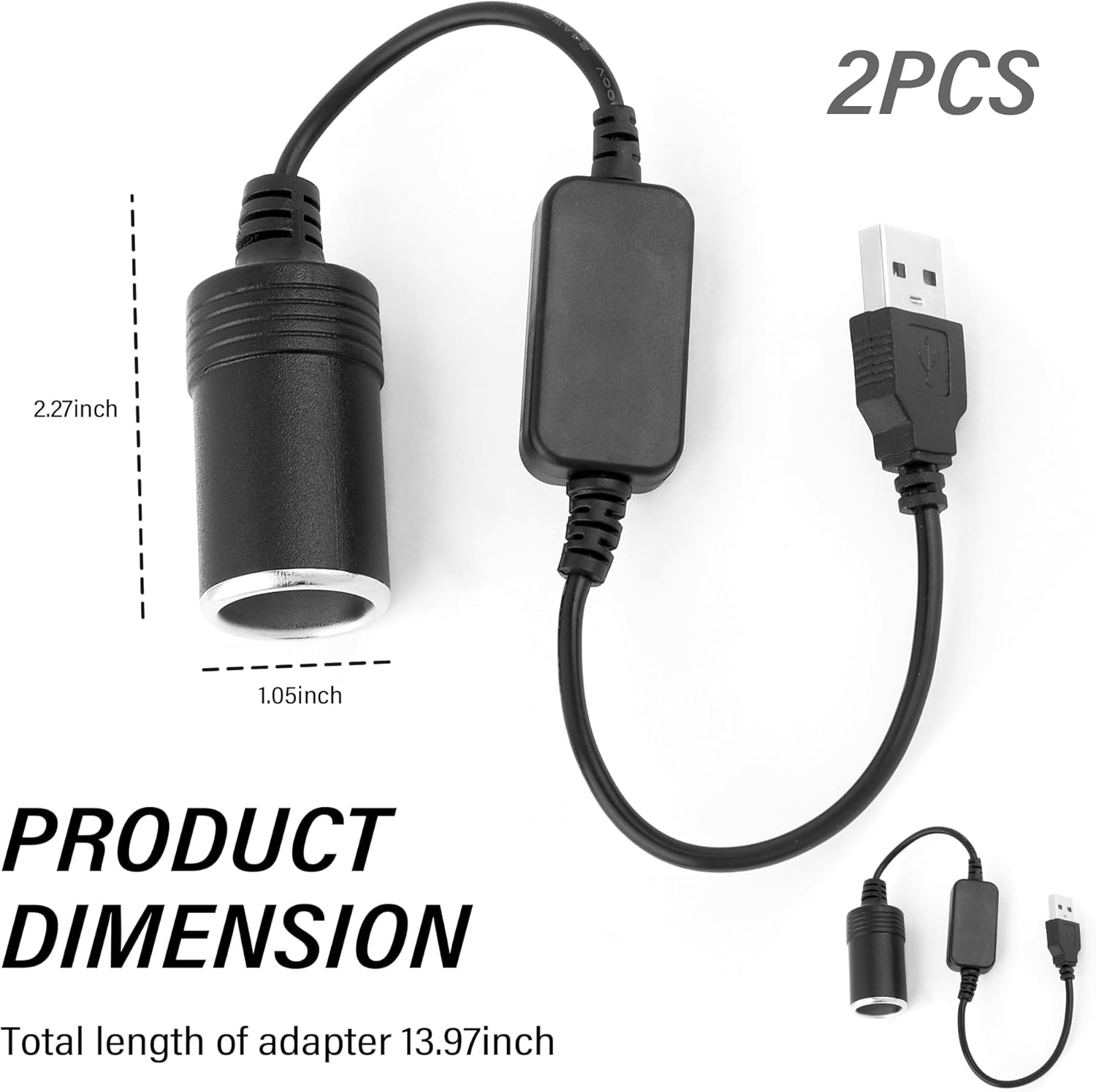 2PCS USB to Cigarette Lighter Adapter 12V,Car USB to 12V Adapter for Driving Recorder,GPS,Dash Camera,Universal USB to 12V Car Adapter Car Accessories for Most Vehicles