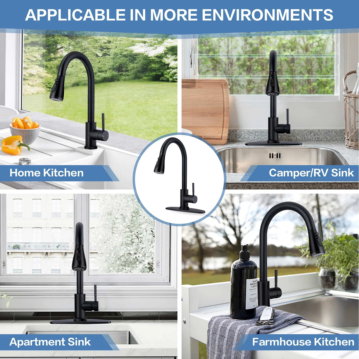 Vesteel Kitchen Sink Faucet with Pull Down Sprayer, 18/10 Stainless Steel Matte Black Kitchen Tall Water Faucet Brushed Nickel, Single Handle & Deck Plate